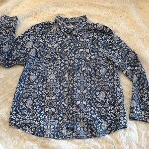 Floral & Animal Blue and White Button-Up Shirt